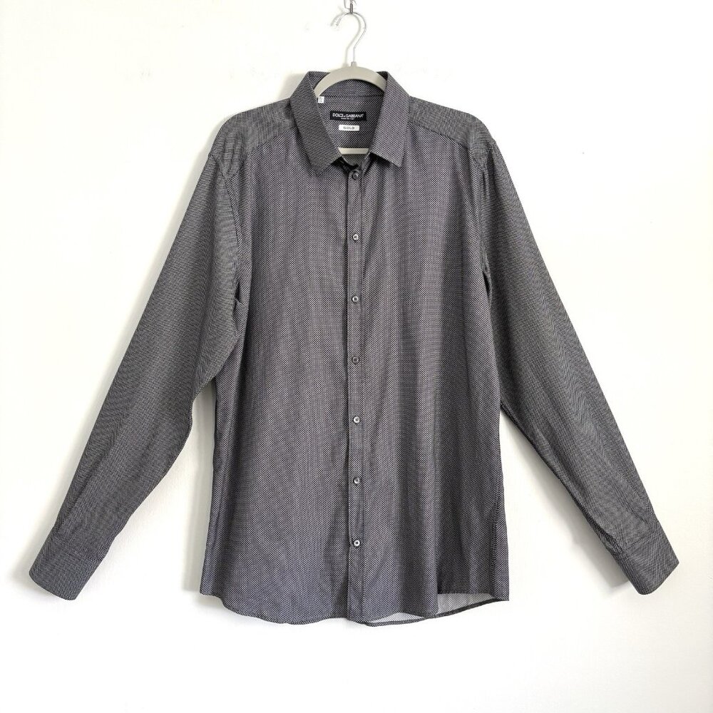 Dolce & Gabbana Black and White Geometric Long Sleeve Button Down Shirt Men’s 44